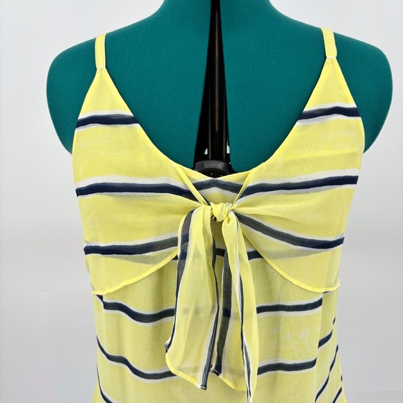 Cabi Knot Cami # 5207, Yellow and Navy Striped Tie Front Cami-Style Top, Medium - Picture 2 of 16